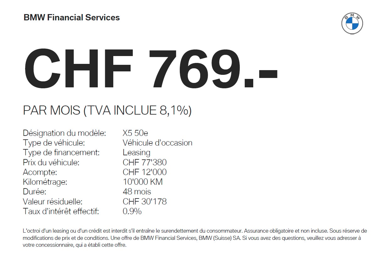 BMW X5 xDrive 50e M Sport Steptronic (CH) AHK 2.7T ** Action de leasing à 0.9% ** - 3