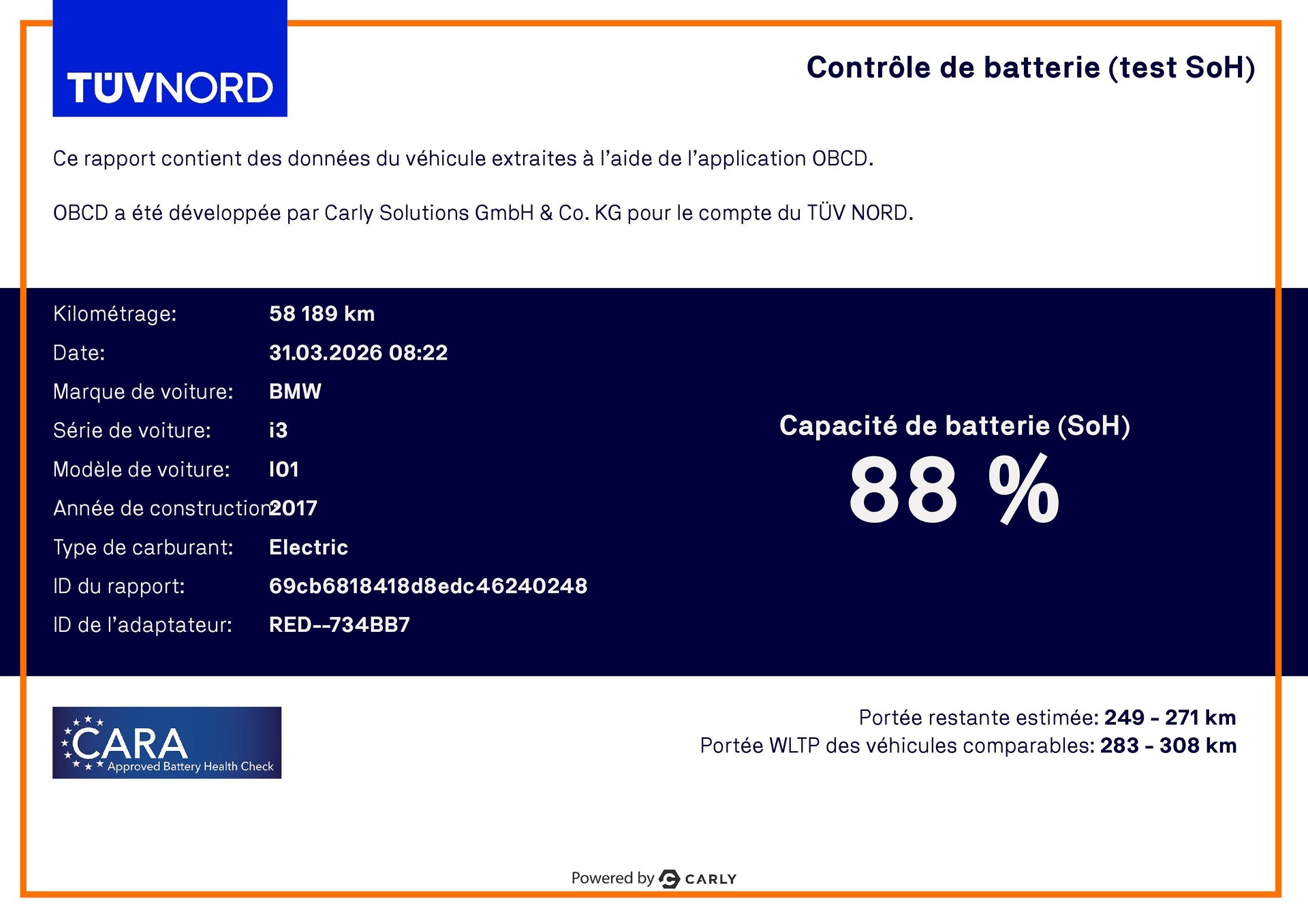 BMW i3 94 Ah (CH) Test SoH ** Leasing à 0.9% ** - 2